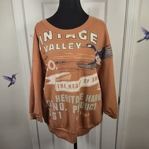 Pilcro Anthropologie Vintage Valley Graphic Sweatshirt Terracotta Goose Size L